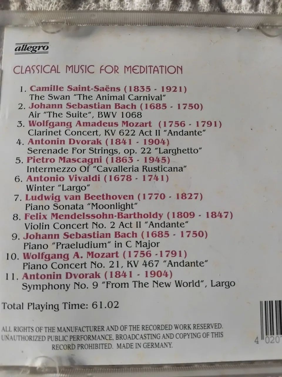 CD Classical Music for Meditation - Bach, Dvorak, Vivaldi - Foto 4