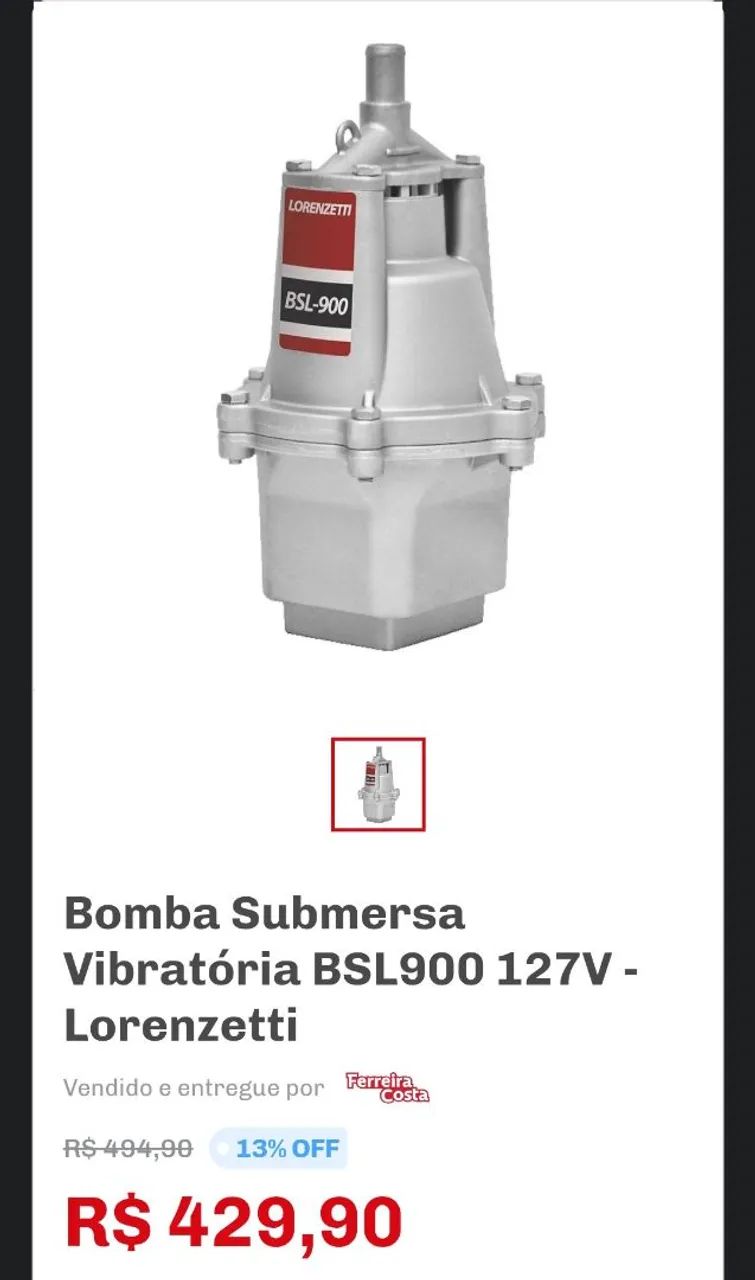 Bomba D'água lorenzetti BSL 900 - Foto 2