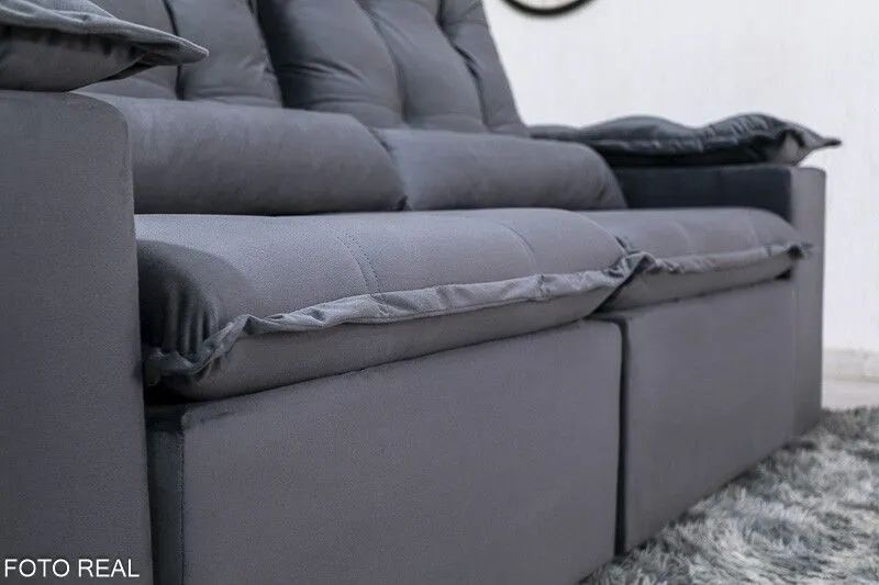 Sofá Retrátil 2 Lugares 200cm Veludo Cinza - Foto 4