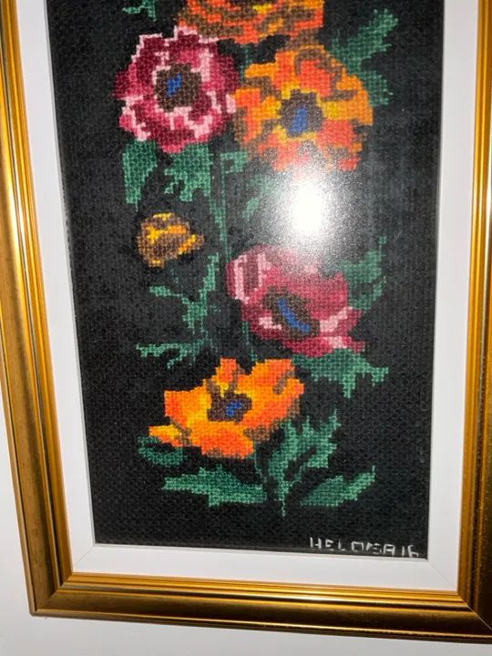 Quadro tapeçaria francesa de flores com moldura e paspatur