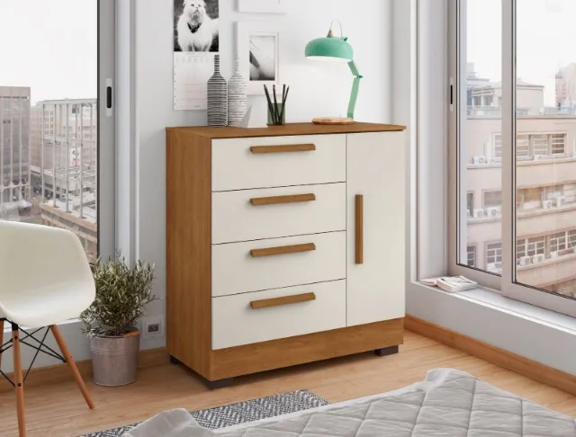 CÔMODA 100% MDF - 4 GAVETAS + 1 PORTA