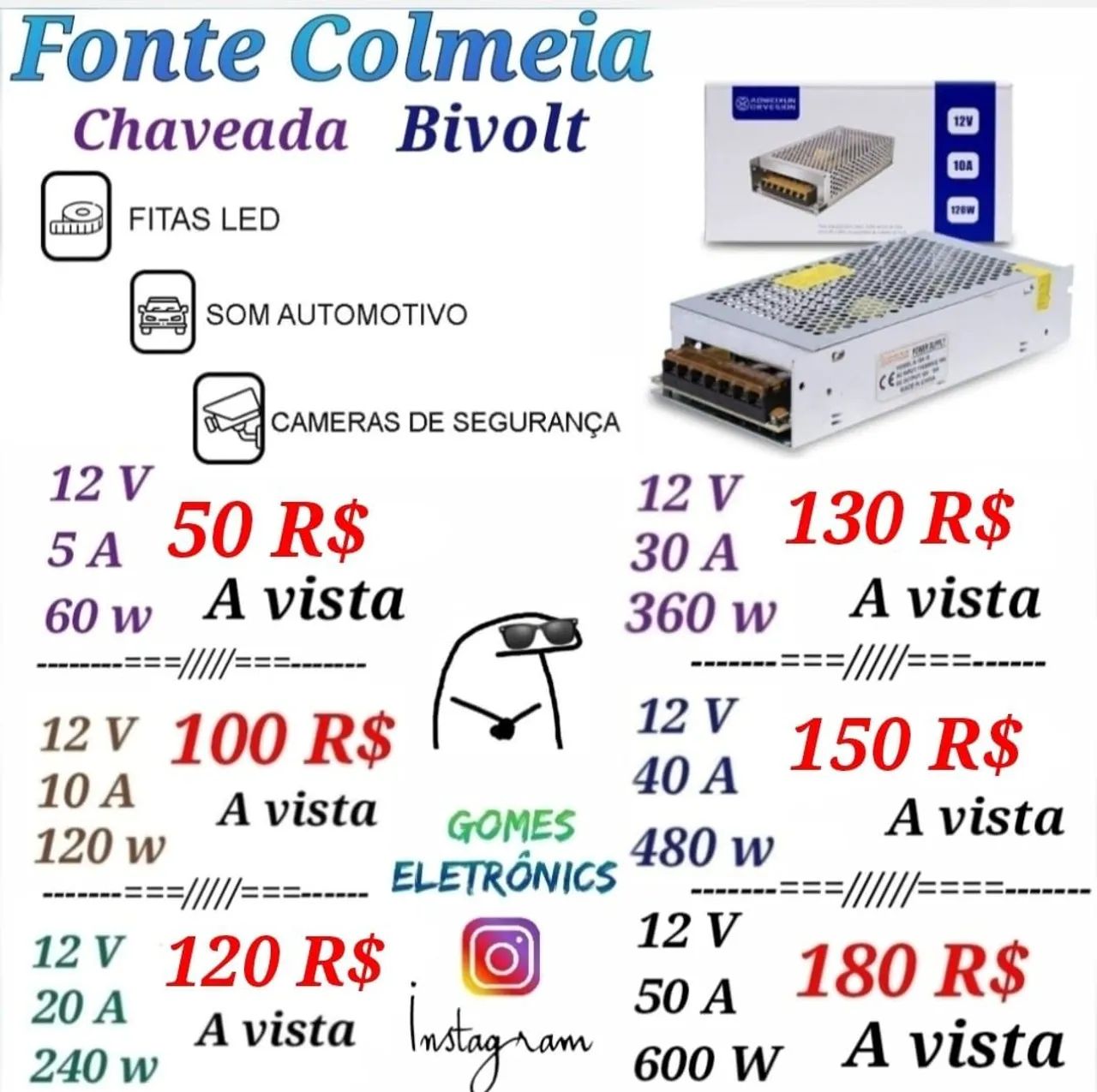 Fonte chaveada colmeia para câmeras, som, aparelhos eletronicos em geral