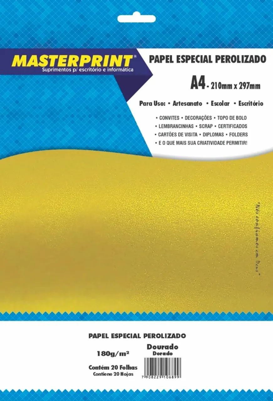 PAPEL ESPECIAL PEROLIZADO DOURADO 180G MASTERPRINT A4 20 FOLHAS - Foto 2