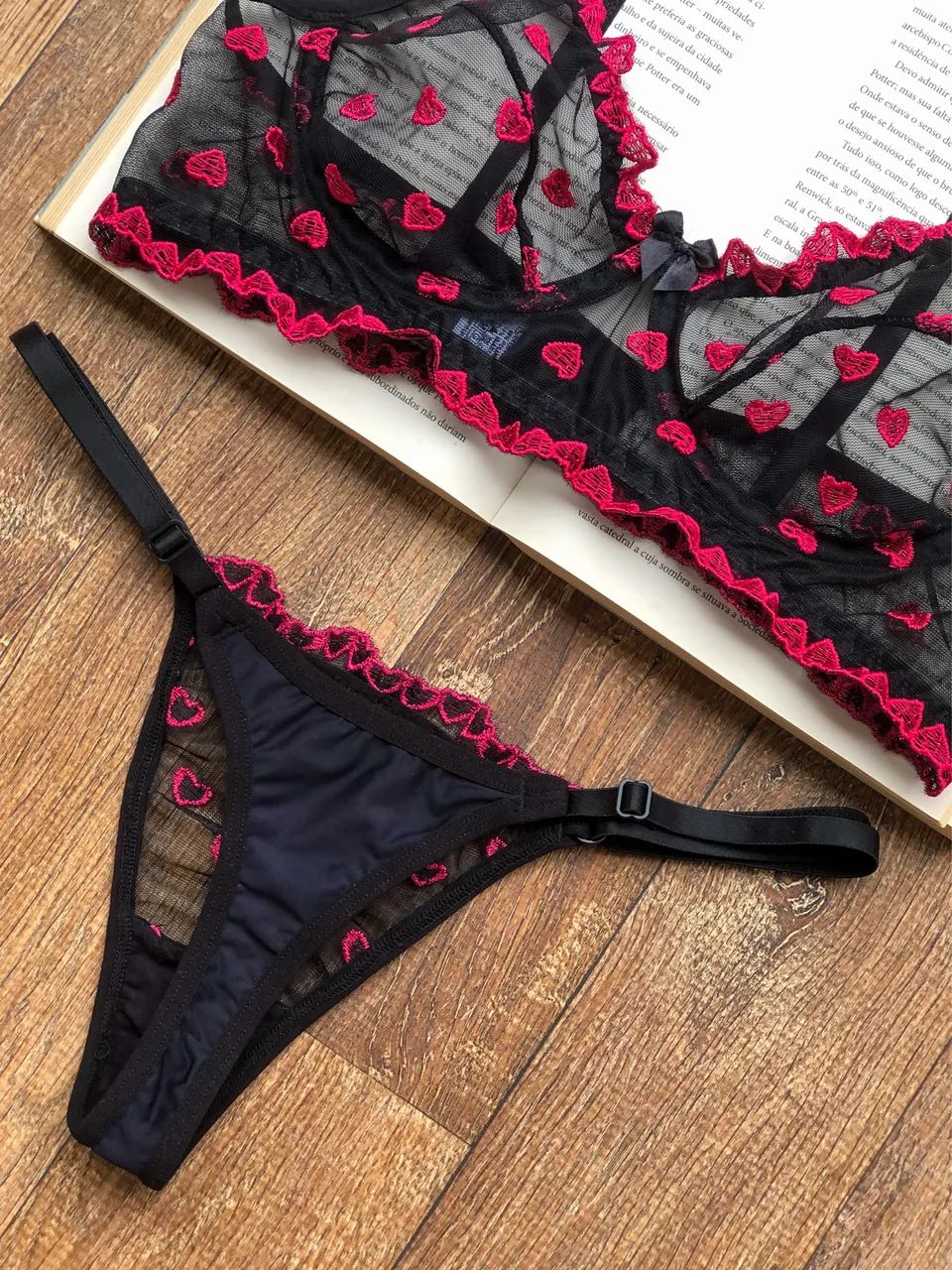 Conjunto de lingerie coração tule  - Foto 3