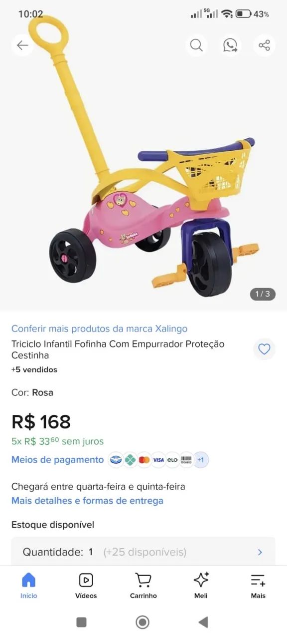 Triciclo infantil com empurrador  - Foto 3