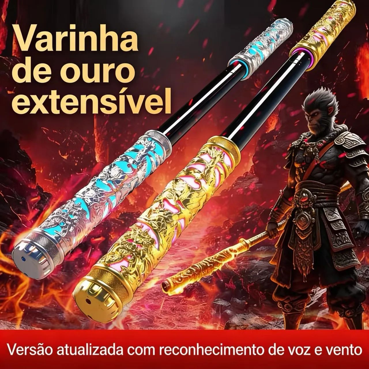 Bastão eletrônico com sons luz abre e fecha por voz 
