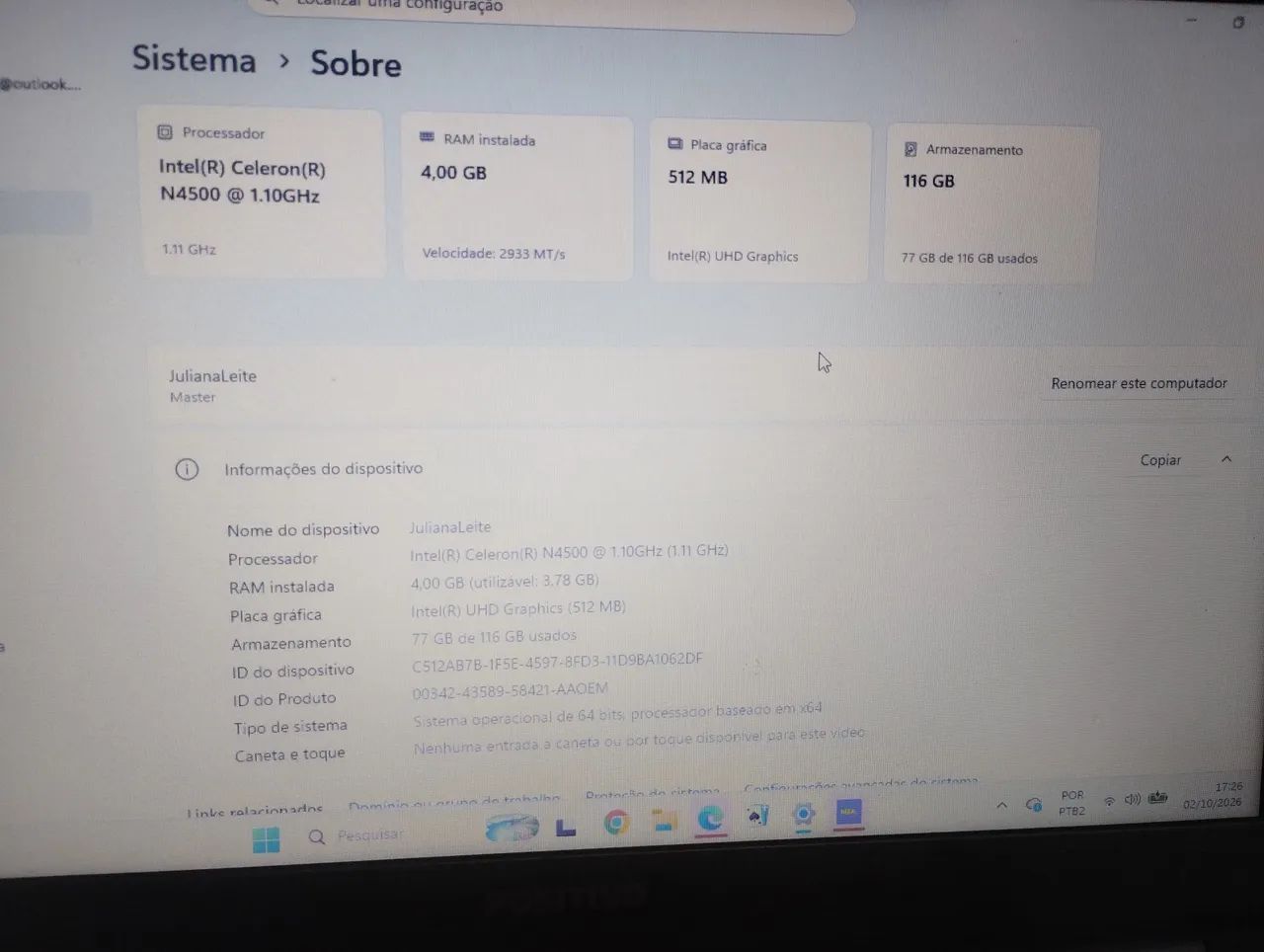 Notebook computador 
