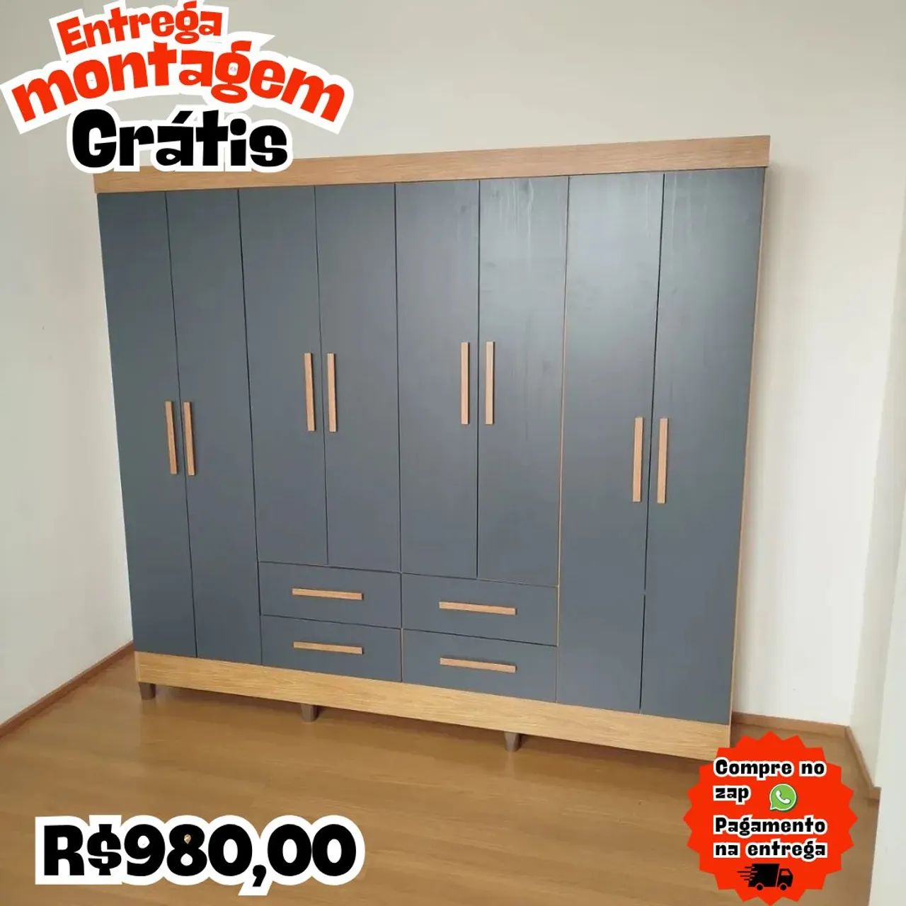 Guarda roupa 8P - Cinza 