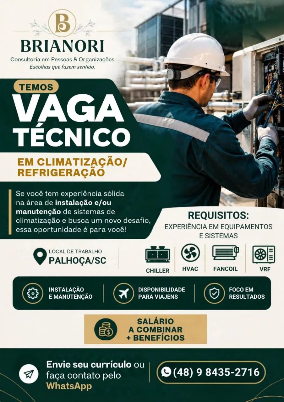 Vaga Técnico de Climatização e Refrigeração 