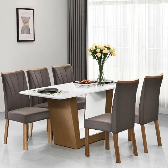 Mesa de Jantar com 6 Cadeiras na cor Caffé Expresso Com Tampo 1,70m