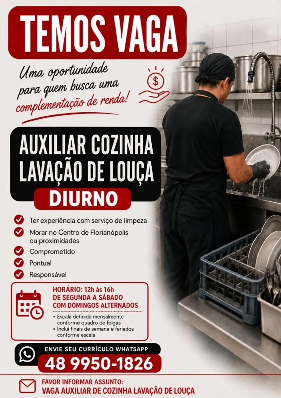 Auxiliar de Cozinha (Lavação de Louça) - Foto 2