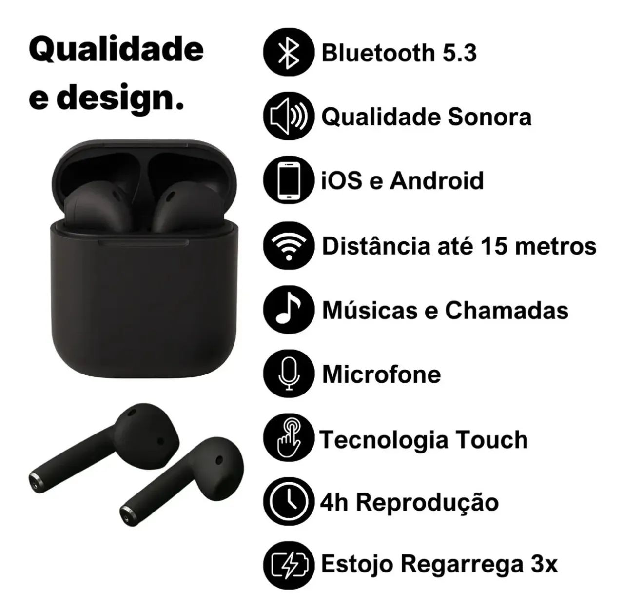 Fone Ouvido Inpods I12 S/ Fio Bluetooth P/ iPhone E Android