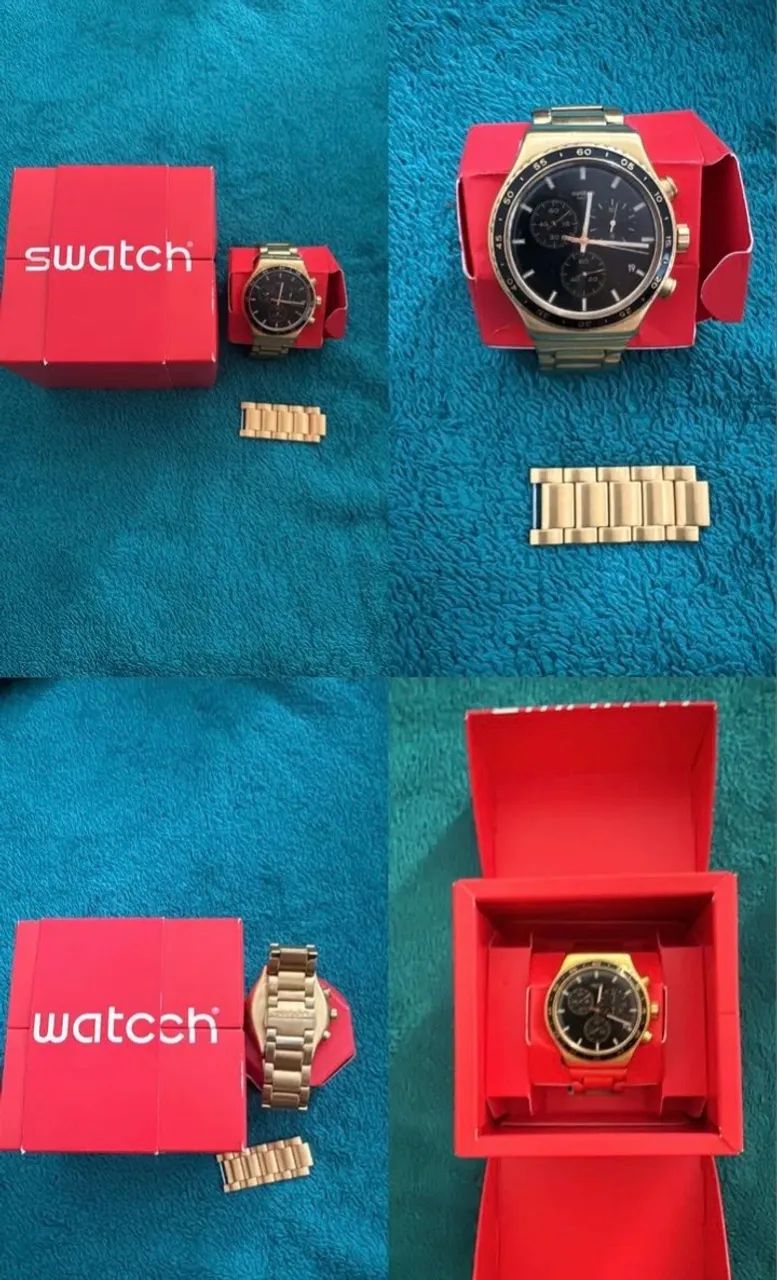 * Relógio Swatch Original Dourado - Caixa e Nota Fiscal