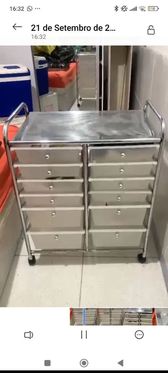 Carrinho Organizador de inox com gavetas e rodinhas