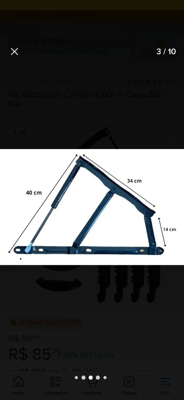Kit articulado com pistao 550N para cama box - Foto 2