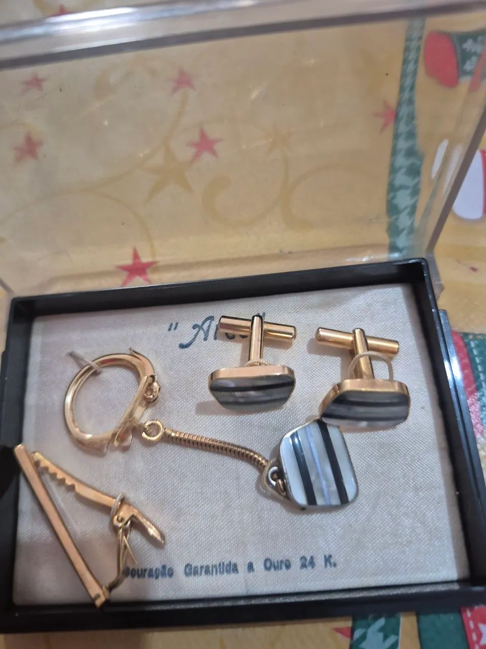 Abotoadura masculina antiguidade.banhada a ouro - Foto 3