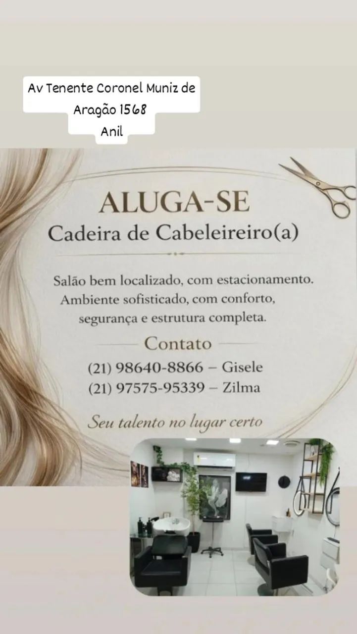 Aluguel de cadeira para cabeleireira 