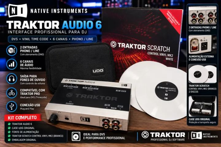 Native Instruments Traktor Audio 6 + Case UDG + Timecode Vinyl
