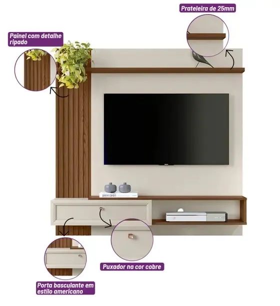 Painel Home Alvorada Linea Brasil 133cm - Para TVs de até 55 Polegadas - Entrega Imediata; - Foto 2