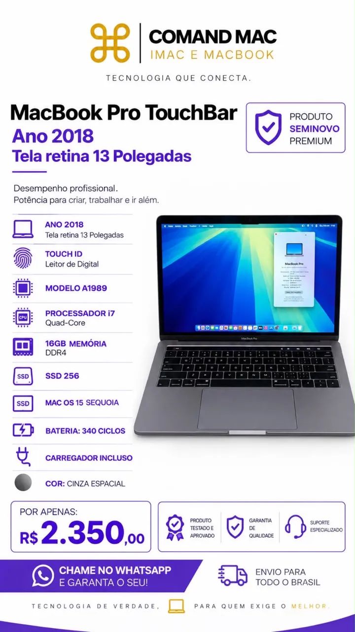 MacBook Pro TouchBar . i7 - 16Gb - SSD 256 - Notebooks - Parque