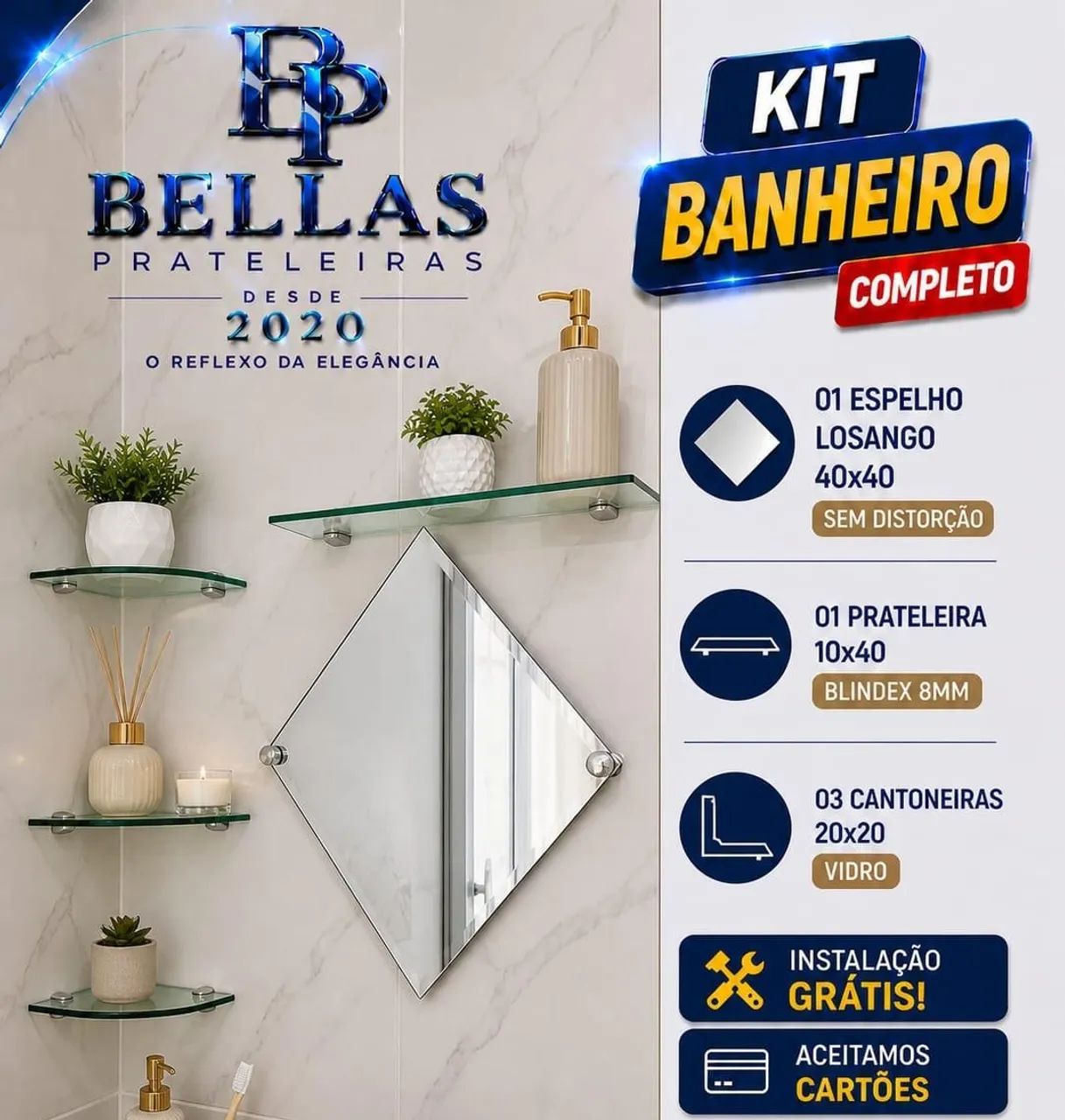 Kit com espelhos e prateleiras em blindex a partir . 