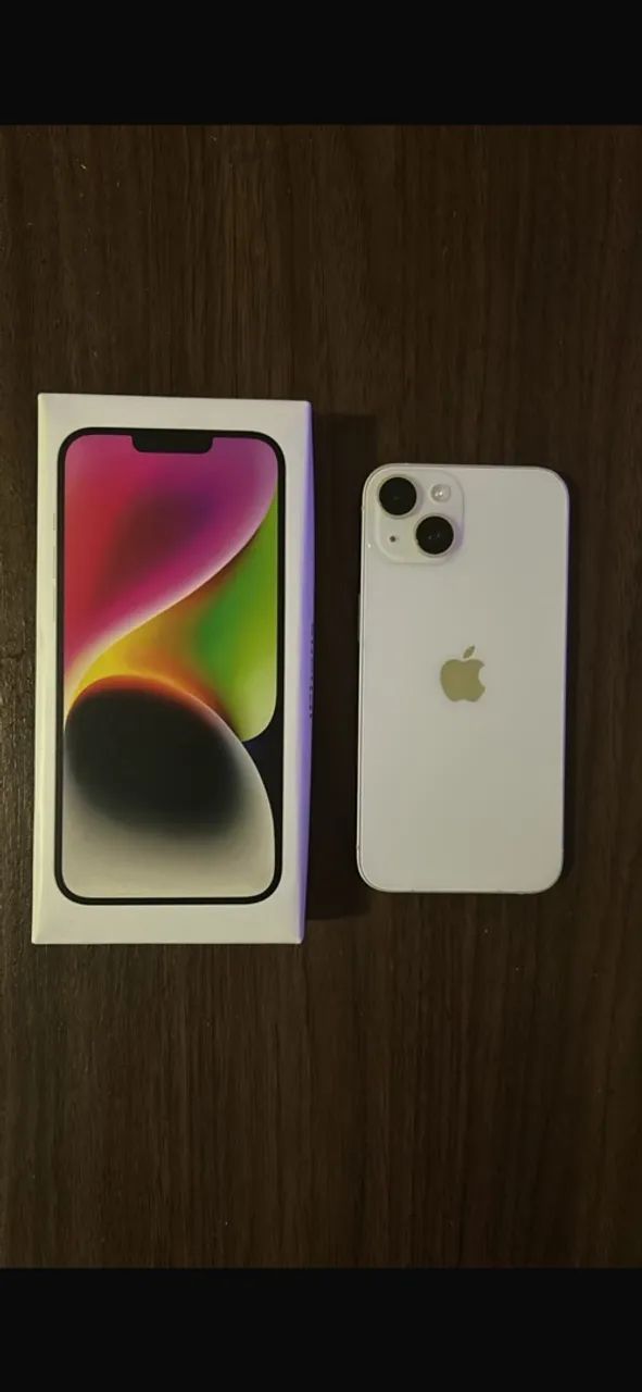 iPhone 14 branco  128gb Bateria 86% Câmera com mensagem
