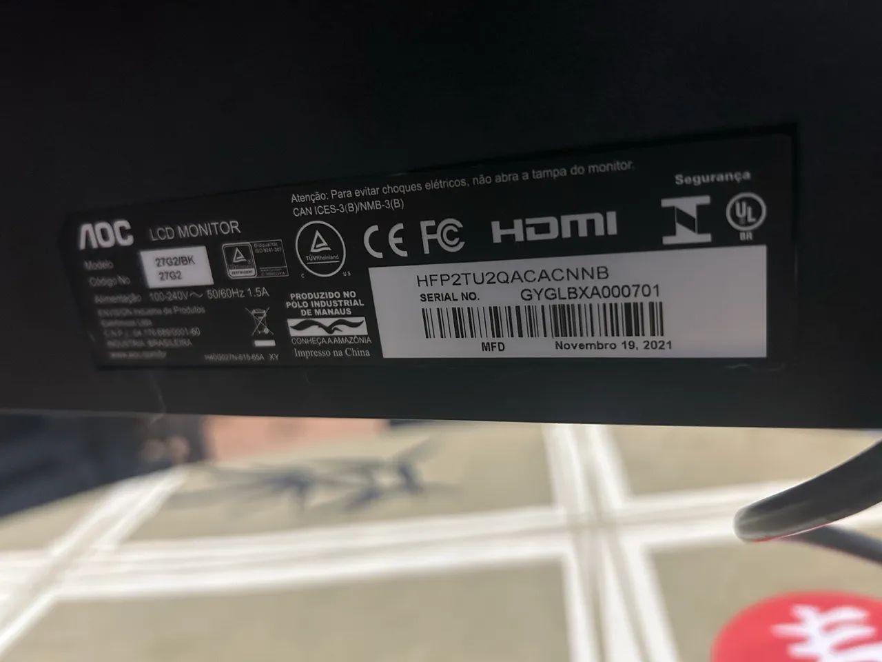 Monitor Gamer AOC Hero 27 polegadas Full HD 144Hz - Praticamente Novo - Foto 2