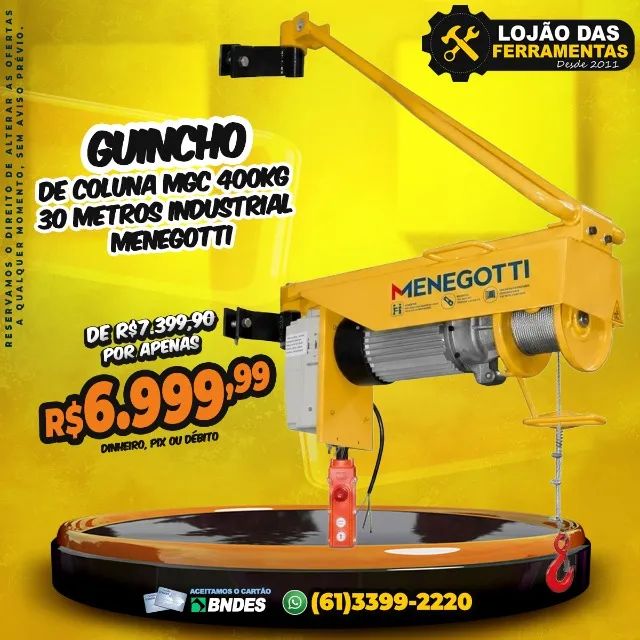Guincho de Coluna MGc 400kg 30 Metros Industrial Menegotti