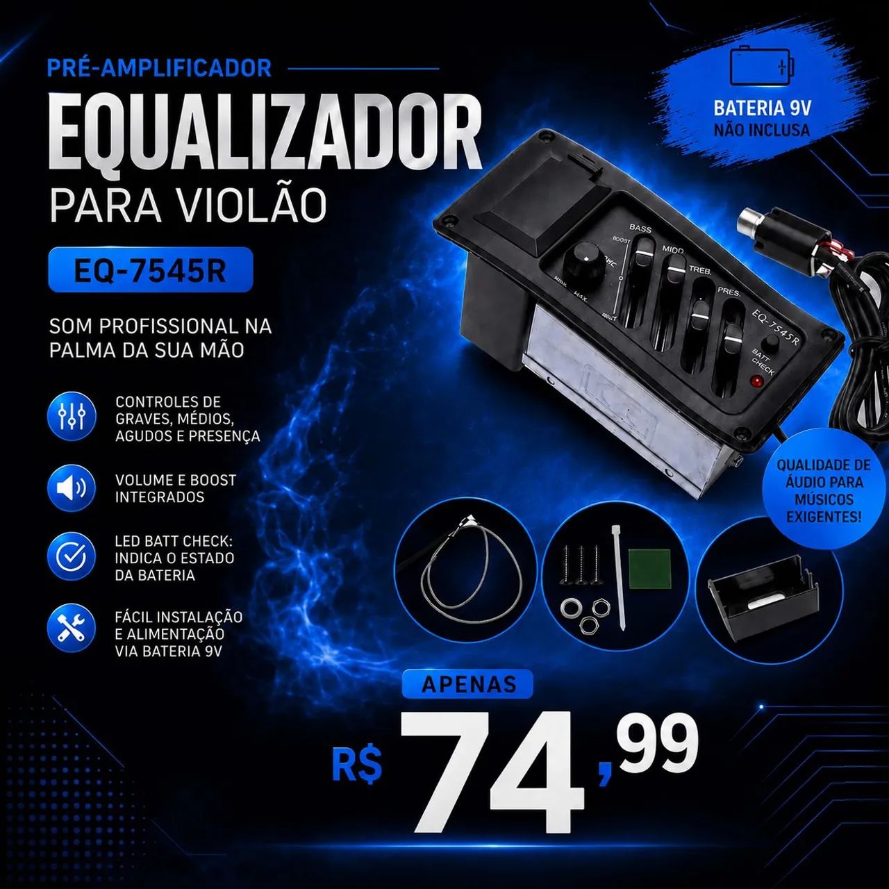 Captador para violão eq-7545r