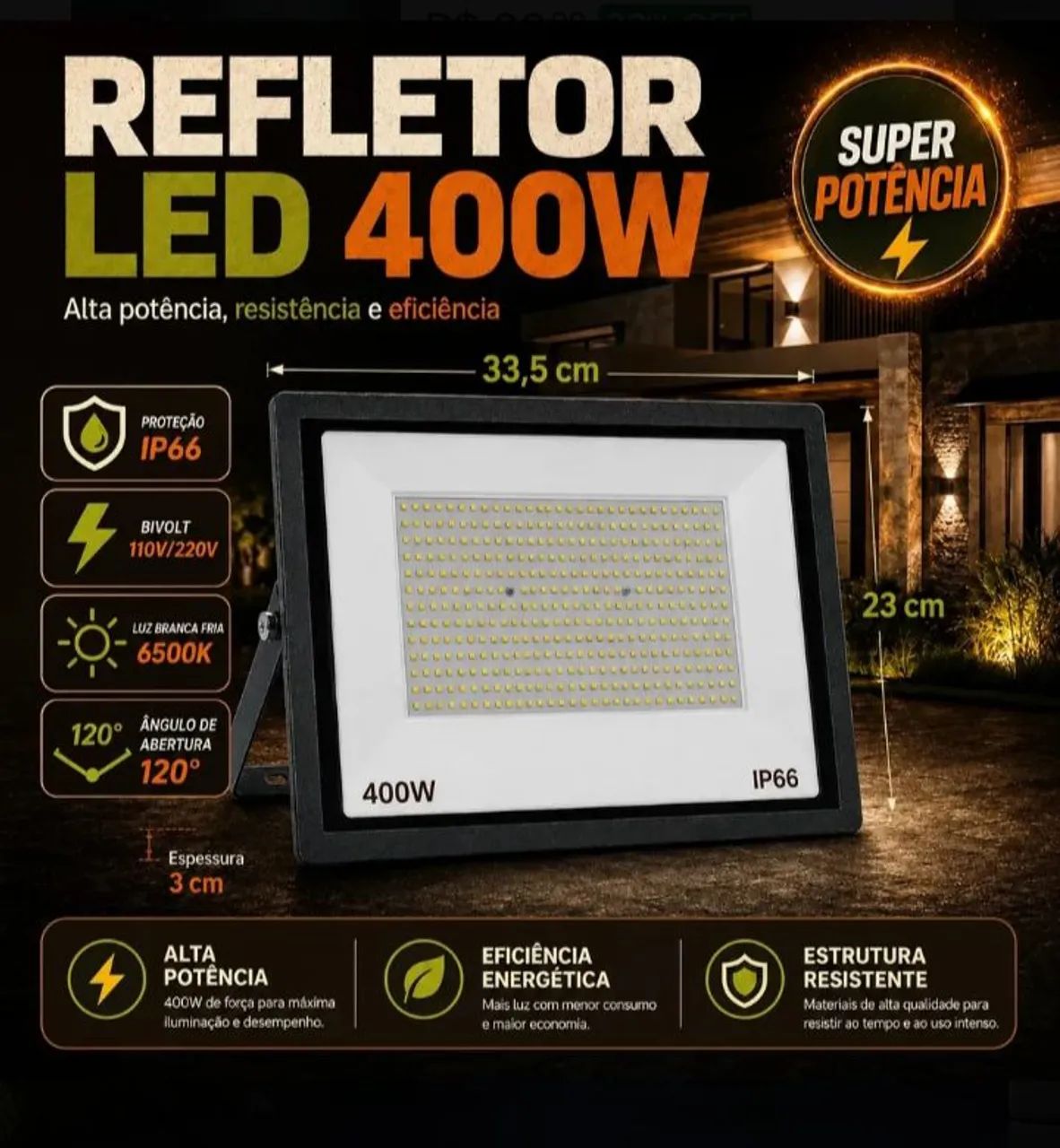 Refletor de Led 400W Branco Frio