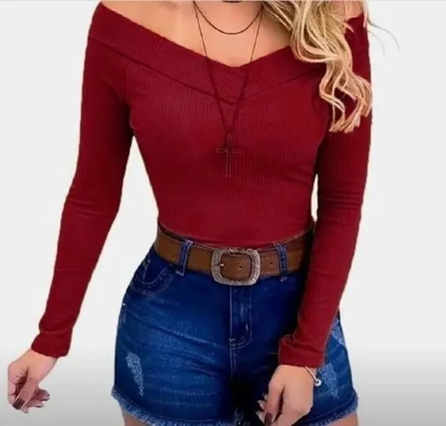 Body feminino manga longa Novo