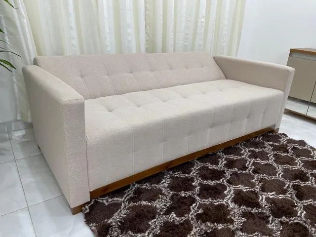 Sofá Cama Casal  2.10m - Bege Linho l8 Molas Bonnel  - Foto 3