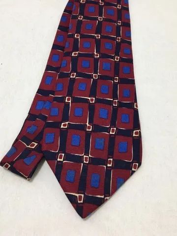 Gravata Perry Ellis Clássica Vinho Estampada Bom Estado