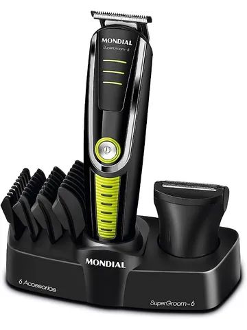  Barbeador, Aparador de Pelos Super Groom 06, Mondial, Preto/Verde, 6W, Bivolt 