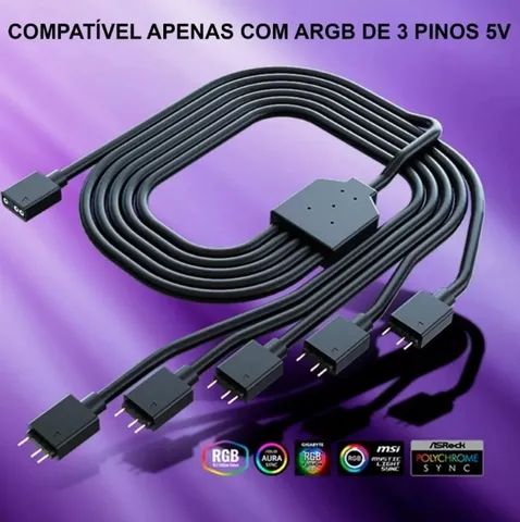Extensor RGB 5-vias Cooler Master Hub / Cabo Splitter Led RGB 5v 3p - Foto 5