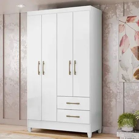Guarda Roupa Solteiro 4 Portas 2 Gavetas Branco