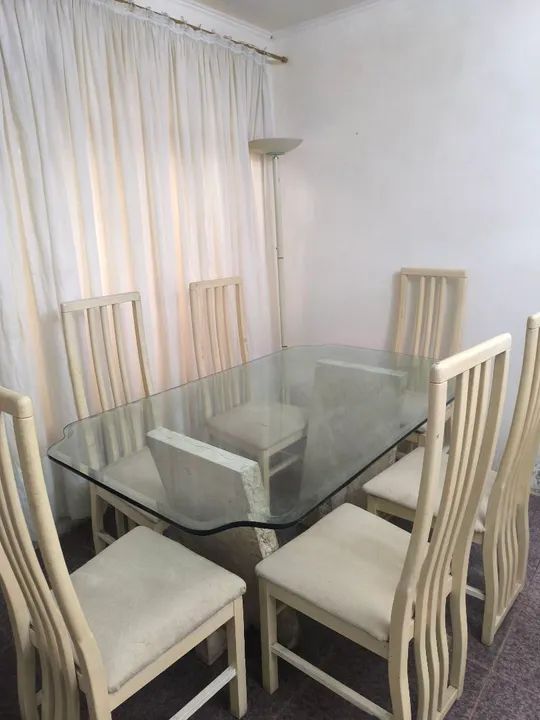 Mesa em Vidro Bisotê com Base de Mármore + 6 Cadeiras - Foto 4
