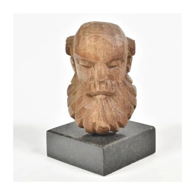 Nicola, Escultura em Madeira Assinada, 14cm Altura, Base em Mármore, em Excelente Estado 