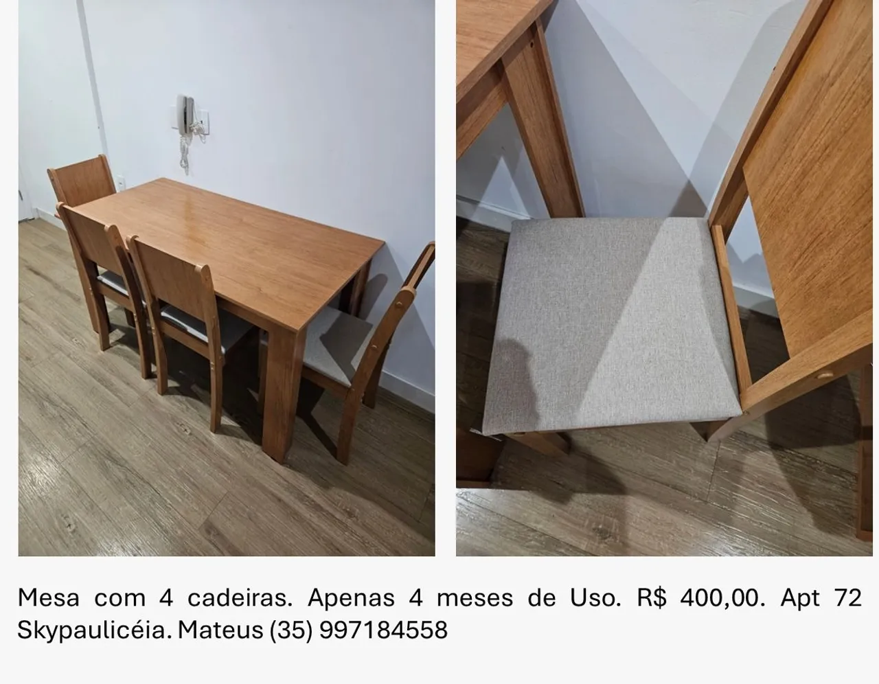 Mesa de jantar com 4 cadeiras - Nova!
