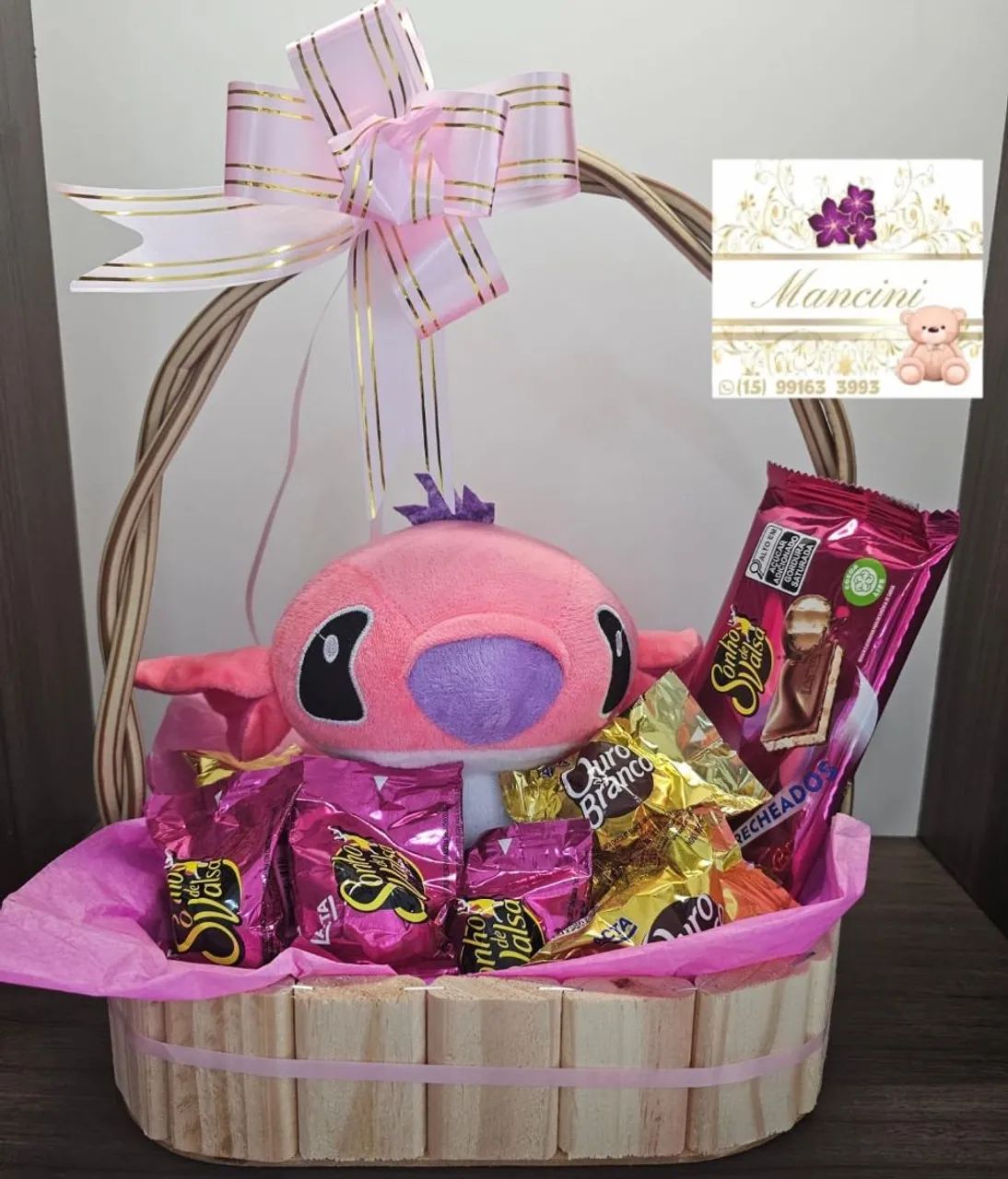 Cesta de presente com chocolate e pelúcia Cesta - Foto 4