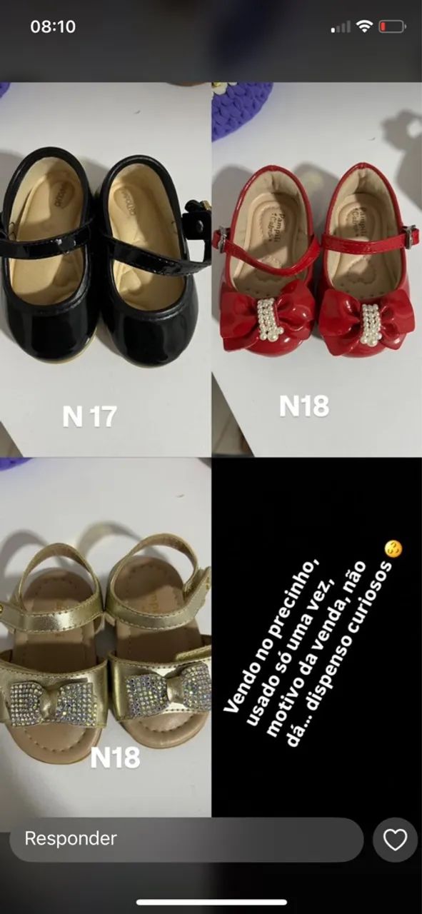 Sapatilhas infantis para menina - Números 17 e 18