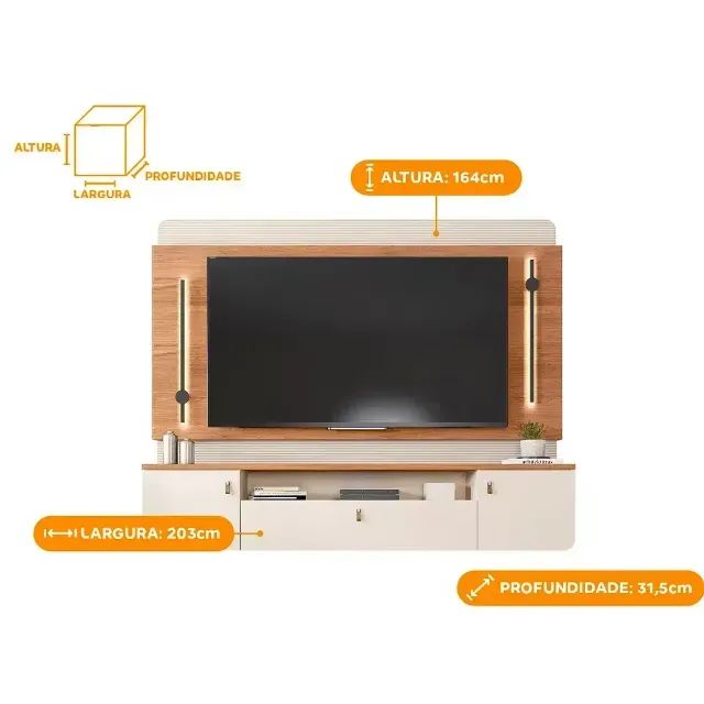 Painel para Tv Até 75 Polegadas Ripado com Led 2 Portas 1 Gaveta Camuim - Foto 2