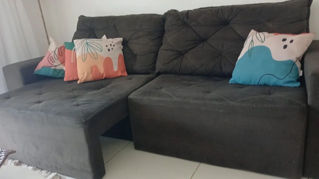 Sofá Retrátil Marrom 2,40m - Grande e Confortável - Foto 5