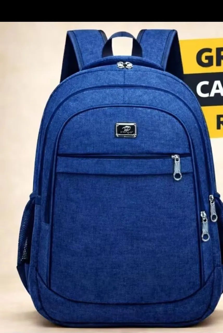 Mochila de couro azul resistente impermeável  - Foto 3