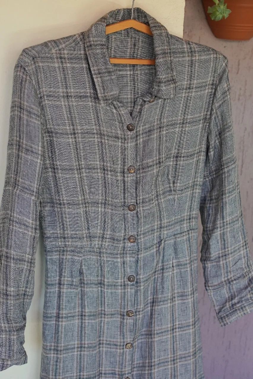 vestido chemise de linho puro xadrez - Foto 3