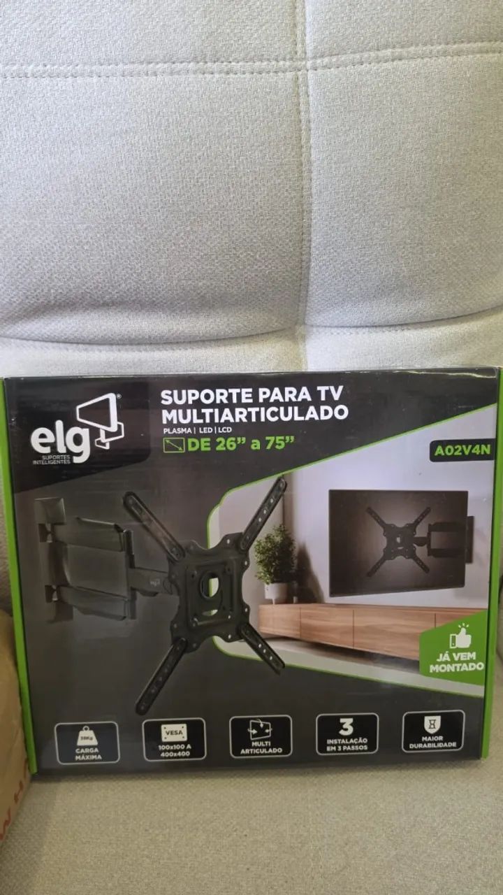 Suporte Articulado Parede TV 26 a 75 Polegadas 38kg ELG Giratório 90° Inclinável