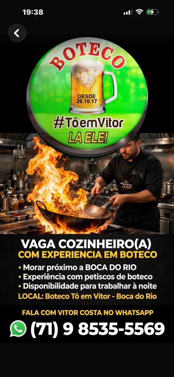 Contratando cozinheira(o) com experiência 