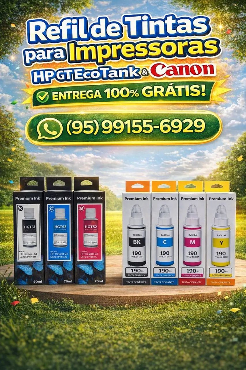 Refil de tintas de impressora hp GT EcoTank e Refil de tintas cânon 