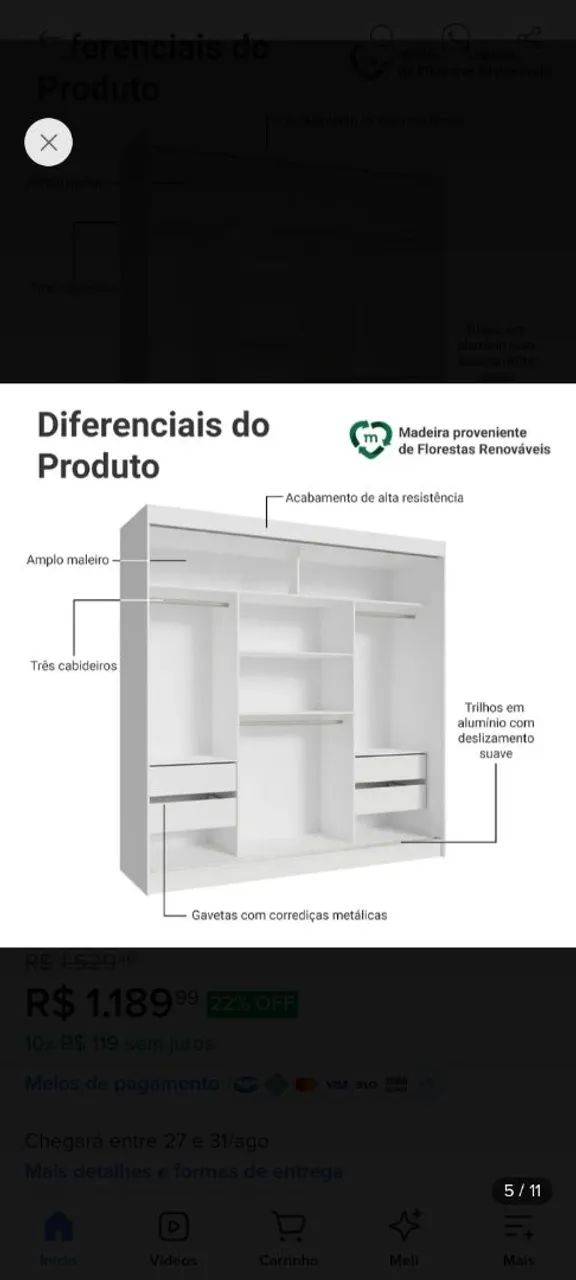 GUARDA-ROUPA 3 PORTAS COM ESPELHO  - Foto 4