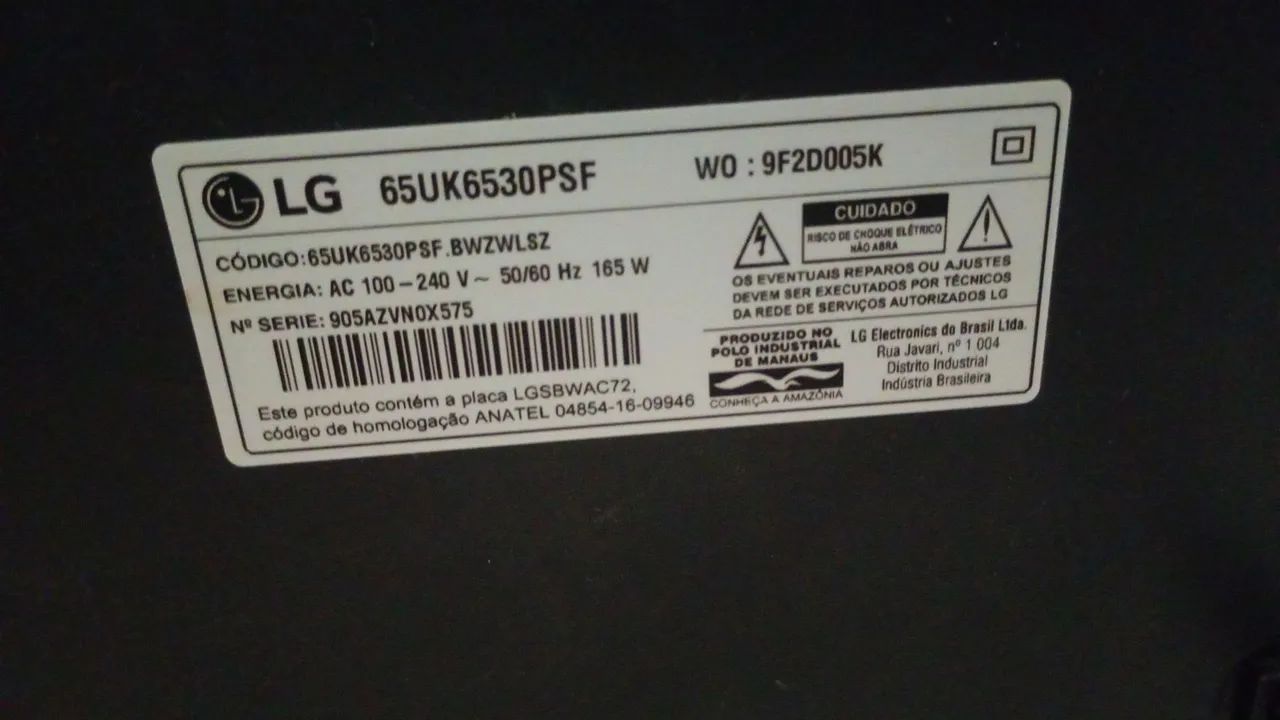 Tv LG 65 polegadas retirada de peças 